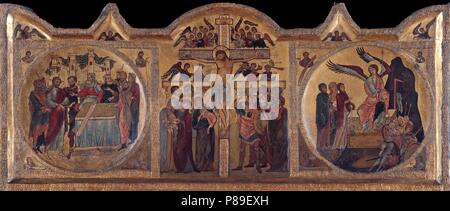 Altarbild mit Kreuzigung aus Soest. Museum: den Staatlichen Museen zu Berlin. Stockfoto