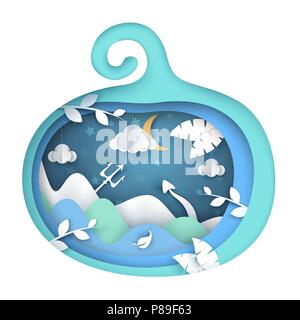 Halloween Teufel, Kürbis Abbildung. Cartoon Papier Landschaft. Stock Vektor