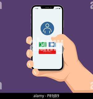 Brutale menschliche Hand Smartphone mit Videokonferenz Benutzeroberfläche der Anwendung Flat Style Abbildung. Stock Vektor