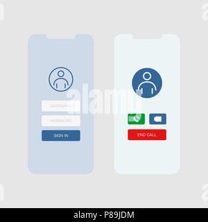 Der Bildschirm des Smartphones mit Anmeldung Videokonferenz Benutzeroberfläche der Anwendung Flat Style Abbildung. Stock Vektor