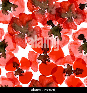 Aquarell nahtlose Muster mit roter Mohn Stockfoto