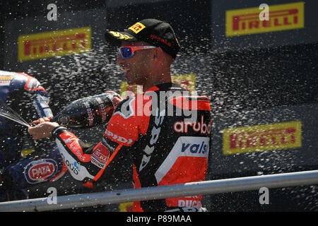 Misano Adriatico, Italien. 08 Juli, 2018. 33 Marco Melandri ITA Ducati Panigale R Aruba.it Racing Ducati während der MOTUL FIM Superbike Meisterschaft - Italienisch runden Sonntag Rennen während der World Superbikes-Stromkreis PIRELLI Riviera di Rimini rund, 6. - 8. Juli 2018 in Misano, Italien. Quelle: Fabio Averna/Pacific Press/Alamy leben Nachrichten Stockfoto