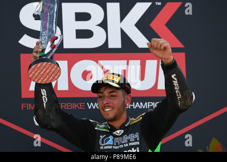 Misano Adriatico, Italien. 08 Juli, 2018. Podium Rennen ssp 300 M. BASTIANELLI während der MOTUL FIM Superbike Meisterschaft - Italienisch runden Sonntag Rennen während der World Superbikes-Stromkreis PIRELLI Riviera di Rimini rund, 6. - 8. Juli 2018 in Misano, Italien. Quelle: Fabio Averna/Pacific Press/Alamy leben Nachrichten Stockfoto