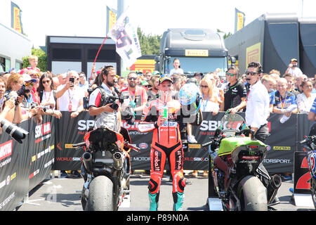 Misano Adriatico, Italien. 08 Juli, 2018. #33 Marco Melandri ITA Ducati Panigale R Aruba.it Racing Ducati während der MOTUL FIM Superbike Meisterschaft - Italienisch runden Sonntag Rennen während der World Superbikes-Stromkreis PIRELLI Riviera di Rimini rund, 6. - 8. Juli 2018 in Misano, Italien. Quelle: Fabio Averna/Pacific Press/Alamy leben Nachrichten Stockfoto