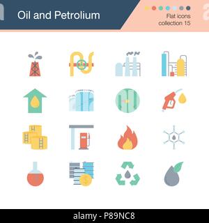 Öl und Petroleum Symbole. Flaches Design Collection 15. Für die Präsentation, Grafik Design, Mobile, Web Design, Infografiken. Vektor illustratio Stock Vektor