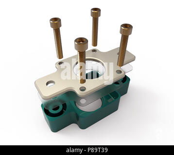 Mechanische Teile mit Schrauben (3d-Grafik). Stockfoto