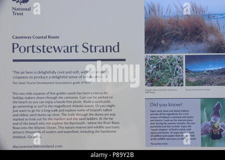 Portstewart Strand Info Schild Stockfoto