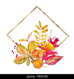 Herbst Komposition. Illustrationen aus Herbst Beeren und Blätter auf weißem Hintergrund. Aquarell Illustrationen. Stockfoto