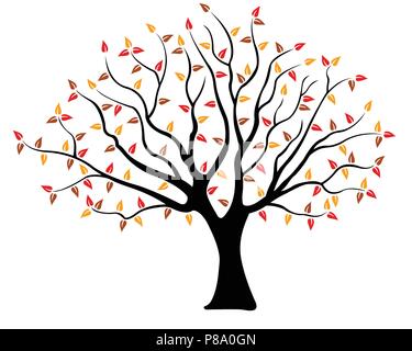 Abbildung: ein Baum mit braunen, gelben und roten Blätter, die isoliert auf weißem Stock Vektor