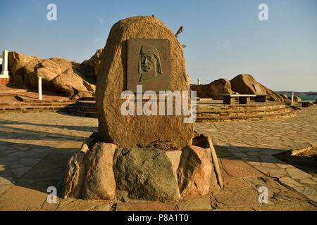 Gedenktafel für Stadt Gründer Adolf Lüderitz, Lüderitz, Namibia Stockfoto