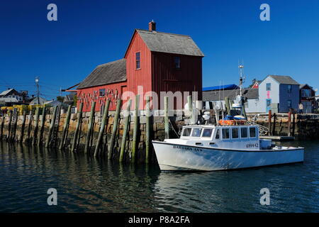 Angeln shack bei Bradley Wharf, Rockport Harbour, Rockport, Massachusetts, USA Stockfoto