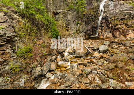 Silver Cascade im Frühjahr, White Mountain National Forest, Crawford Notch State Park, Carroll Co, NH Stockfoto