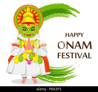 Kathakali Tänzer. Happy Onam Festival der Süden Indien Kerala. Bunte Vektor illustration Stock Vektor