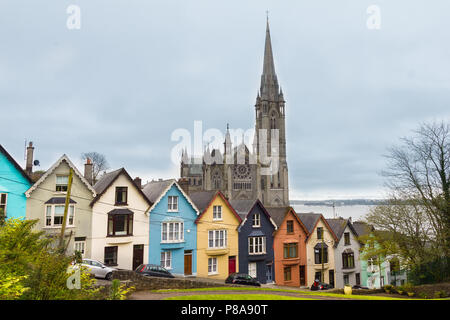 Dom und bunten Häuser in Cobh, Irland Stockfoto