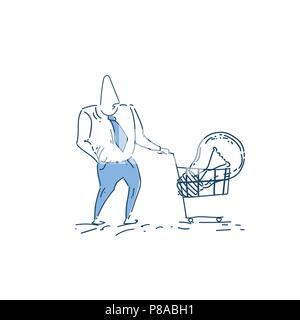 Geschäftsmann Warenkorb Lampe neue Idee Konzept auf weißem Hintergrund Skizze doodle Stock Vektor