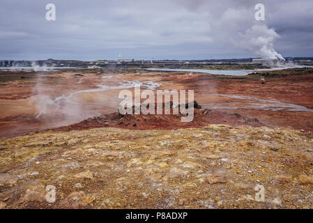 Gunnuhver geothermische Gebiet in Reykjanes UNESCO Global Geopark in der Nähe von Grindavik Stadt, Südliche Halbinsel, Island Stockfoto