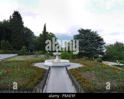 In einem botanischen Garten mit Orange Black und red Salvia und einen Hintergrund der Berge Blumenbeet. Für ihr Design Stockfoto