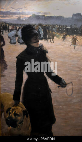 Dame mit Hund (Rückkehr von Racing) Giuseppe De Nittis 1878 Italien Italienisch Stockfoto