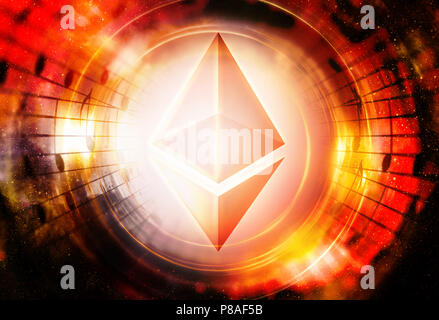 Des Astraleums cryptocurrency Konzept, grafische Collage in den kosmischen Raum Stockfoto