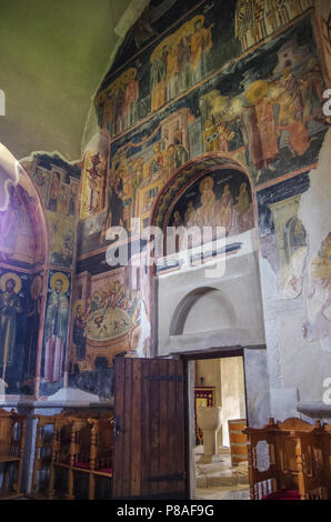 Studenica, Serbien - 5. Mai 2018: Kloster Studenica Fresko an der Wall der Königlichen Kirche aus dem 12. Jahrhundert Stockfoto