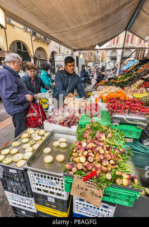 Artischockenherzen und gebackene Schichten in der gemüsehändler ausgeht, Piazza delle Erbe in Padua, Venetien, Italien Stockfoto