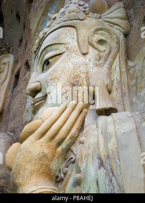Stein bodhisattva Statue am Maijishan Höhlen in Gansu, China. Stockfoto