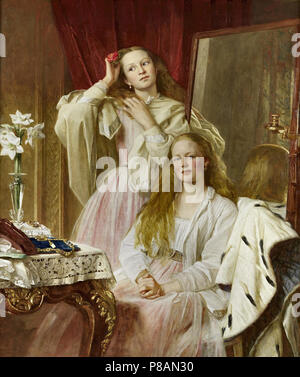 Wells Henry Tanworth-Portrait von Emma und Federica Bankes von Soughton Hall an Ihren Schminktisch Stockfoto