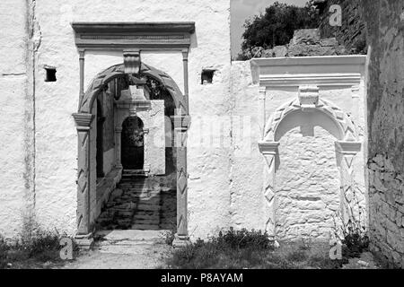 Dorfkirche Eingang in Paxos. Stockfoto