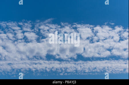 Reihen von weißen geschwollene Wolken über dem Hintergrund eines wunderschönen Farbton des blauen Himmels Stockfoto