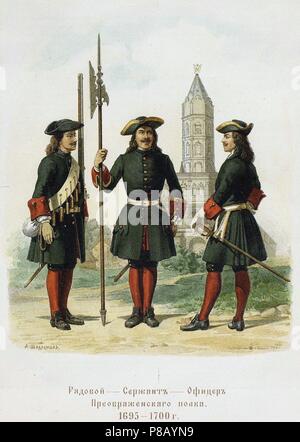 Kleid Uniformen der Preobraschenski Regiments in 1695-1700. Museum: private Sammlung. Stockfoto