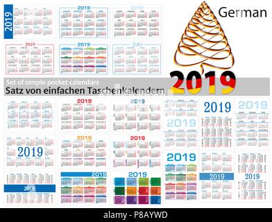 Einfache Kalender in deutscher Sprache auf2019 2 000 19. Woche beginnt am Montag. Stock Vektor