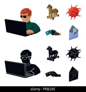 Hacker, Hacking, System, Internet. Hacker und Hacking set Sammlung Icons im Cartoon, schwarze Art Vektor Symbol lieferbar Abbildung. Stock Vektor