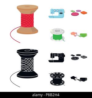 Thread reel, Nähmaschine, Bobbin, pugwitz und andere Geräte. Nähen und Geräte Sammlung Icons im Cartoon, schwarze Art Vektor Symbol lieferbar Stock Vektor