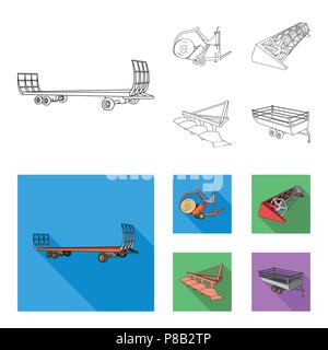 Pflug, Mähdrescher Dreschmaschine, Anhänger und andere landwirtschaftliche Geräte. Landwirtschaftliche Maschinen ein Sammlung Icons in Grenzen, flacher Stil vektor Symbol lieferbar Stock Vektor