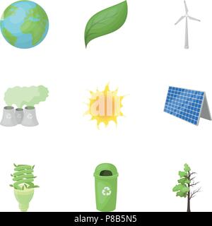 Die Ökologie der Erde, die Probleme der Ökologie, Möglichkeiten, um die Verwüstungen zu bekämpfen. Bio und Ökologie Symbol im Set Sammlung auf Cartoon Stil vektor Symbol st Stock Vektor