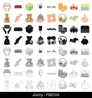 Nächstenliebe und Spende setzen sie Symbole in Cartoon Design. Große Sammlung von Nächstenliebe und spende Vektor Symbol lieferbar Abbildung: Stock Vektor
