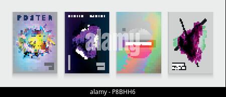 Vektor Abbildung cover Vorlagen mit abstrakten Flüssigkeit Blasen formen, 80 s Memphis geometrischen Stil flach und 3D-Design. Retro kunst für Banner, Flyer, Plakate und Poster. EPS 10. Stock Vektor