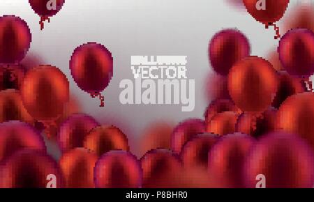Vektor illustration Partei Fliegenden Roten realistische Luftballons. Defokussierten makro Wirkung. Vorlagen für Plakate, Banner, Flyer, Präsentationen und Berichte. EPS 10. Stock Vektor