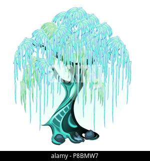 Fantasy Baum mit leuchtenden neon Blätter auf weißem Hintergrund. Vektor cartoon Close-up Abbildung. Stock Vektor