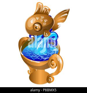 Metall Souvenir in Form einer gold Fish, Plantschen im Wasser auf weißem Hintergrund. Vector Illustration. Stock Vektor