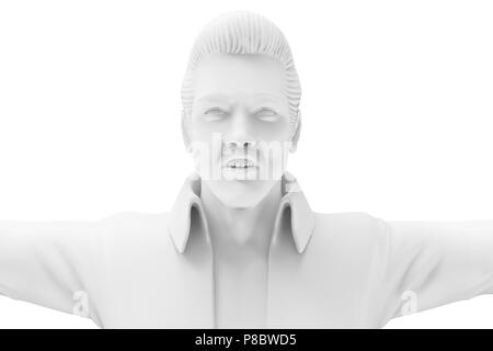 3D-Render berühmten US-Sänger Elvis Presley, Tanzen auf weißem Hintergrund Stockfoto