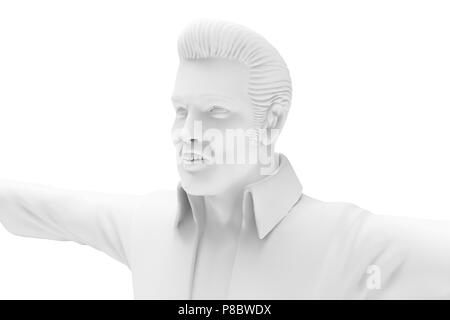 3D-Render berühmten US-Sänger Elvis Presley, Tanzen auf weißem Hintergrund Stockfoto