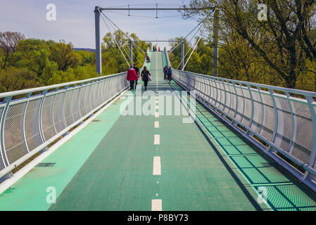 Freiheit Radfahren Brücke überspannt den Fluss Morava zwischen der Slowakei und Österreich in Devinska Nova Ves, Bratislava Stockfoto