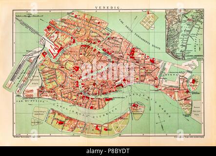 Brockhaus 1905 Karte von Venedig (Venedig), Italien. Stockfoto
