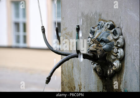 Löwenkopf Wasserspeier in Form ein barocker Brunnen im Garten Kloster Irsee, Deutschland Stockfoto