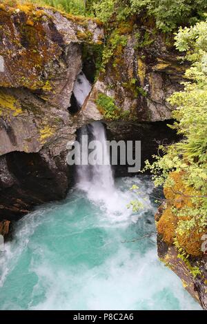 Norwegen Natur - valldalen Gudbrandsjuvet Schlucht Fluss im Tal. Stockfoto