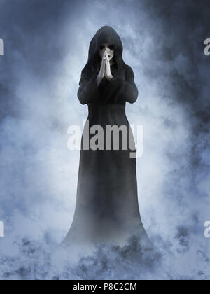 3D-Rendering eines Geistes Nonne oder Saint mit ihren Händen gemeinsam beten. Sie ist durch Rauch oder Wolken wie ein Traum ist oder im Himmel umgeben. Stockfoto