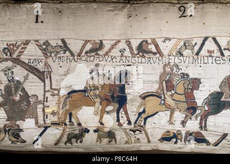 Der Teppich von Bayeux, der Wandteppich der Königin Mathilde, mittelalterlichen Normandie, Frankreich Stockfoto