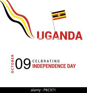 Vektor 9. Oktober Uganda Independence Day. Schwarz Rot und Gelb Uganda Flagge Linien mit Typografie Feier Karte. Abbildung - Für web design und Stock Vektor