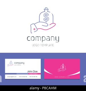 Business Card Design mit Geld Beutel in der Hand logo Vector Illustration Stock Vektor